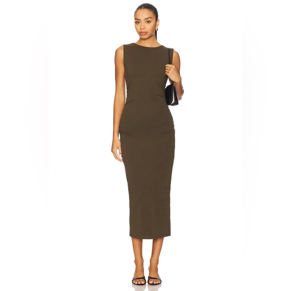 Veronica Beard Charissa Ruched Midi Dress Rich Brown Sleeveless Midi Dress - Picture 2 of 14